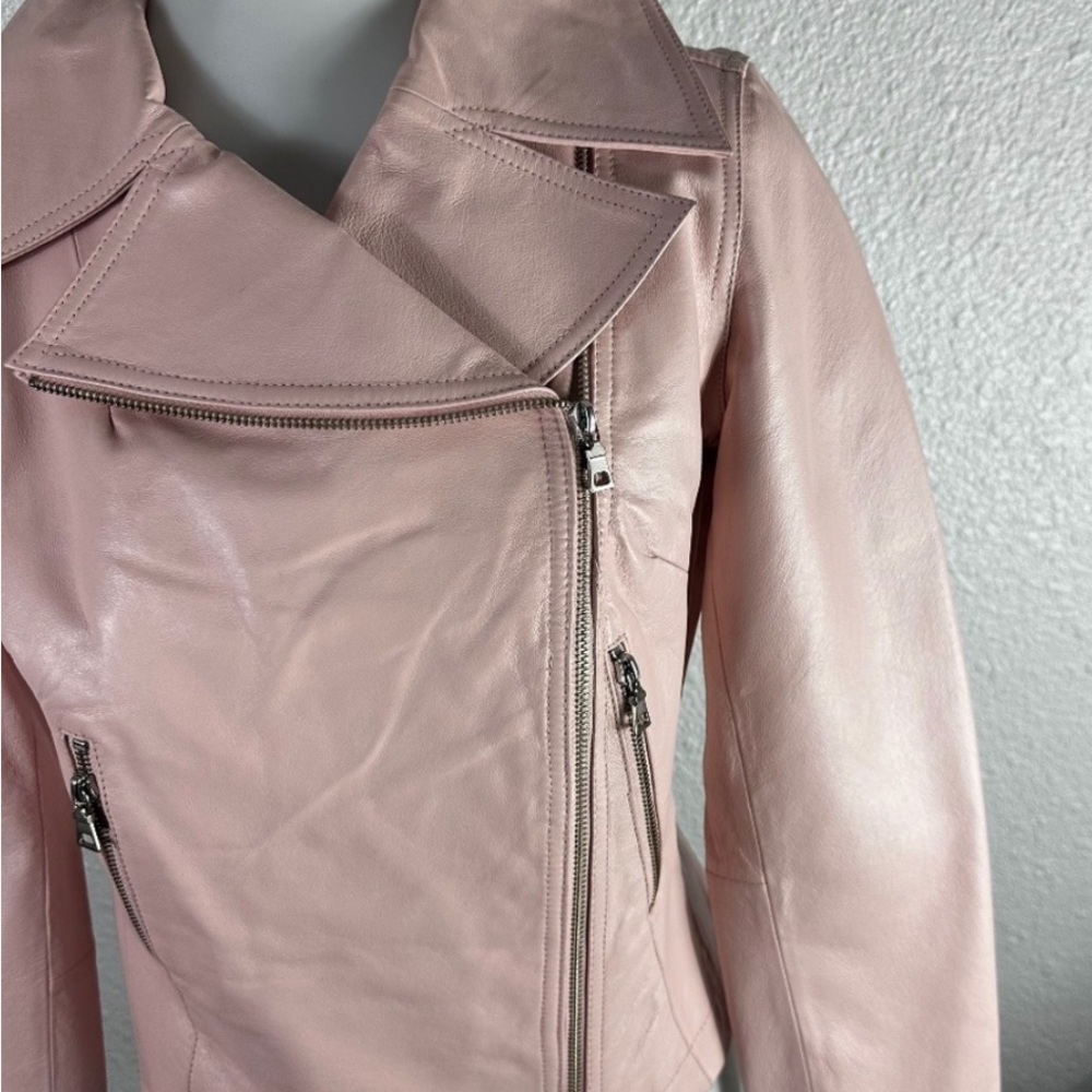Moda International 100% Leather Pink Moto Jacket SZ XS - Picture 6 of 7